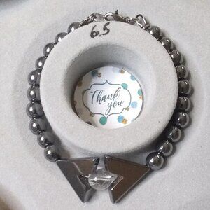 Tranquillity & Calmness! Feminine Hematite & Quartz Beaded Bracelet 6-6.5"